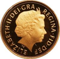 obverse of 1/4 Sovereign - Elizabeth II - 4'th Portrait (2009 - 2015) coin with KM# 1117 from United Kingdom. Inscription: ELIZABETH · II · DEI · GRA REGINA · FID · DEF IRB