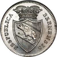 obverse of 1/2 Thaler (1796 - 1797) coin with KM# 151 from Swiss cantons. Inscription: RESPUBLICA BERNENSIS