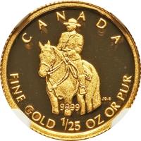 reverse of 50 cents - Elizabeth II - Royal Canadian Mounted Police (2010) coin with KM# 985 from Canada. Inscription: CANADA FINE GOLD 1/25 OZ OR PUR