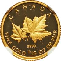 reverse of 50 Cents - Elizabeth II - Red Maple (2009) coin with KM# 888 from Canada. Inscription: CANADA 9999 FINE GOLD 1 OZ OR PUR