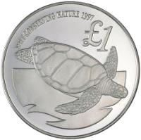 reverse of 1 Pound - Cyprus Green Turtle (1997) coin with KM# 72 from Cyprus. Inscription: WWF CONSERVING NATURE 1977 1£