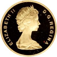 obverse of 100 Dollars - Elizabeth II - 400th Anniversary of St. John's, Newfoundland (1983) coin with KM# 139 from Canada. Inscription: ELIZABETH D.G. REGINA