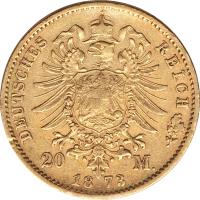 reverse of 20 Mark - Friedrich I (1872 - 1873) coin with KM# 261 from German States. Inscription: DEUTSCHES REICH 20 M 1873