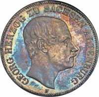 obverse of 2 Reichsthaler - Georg (1852) coin with KM# 27 from German States. Inscription: GEORG HERZOG ZU SACHSEN ALTENBURG F