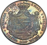 reverse of 2 Reichsthaler - Georg (1852) coin with KM# 27 from German States. Inscription: 2 THALER VII EINE F. MARK 31/2 GULDEN VEREINS 1852 MUNZE