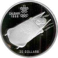 reverse of 20 Dollars - Elizabeth II - 1988 Winter Olympics, Calgary: Bobsled (1987) coin with KM# 160 from Canada. Inscription: CALGARY 1988 20 DOLLARS