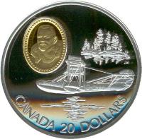 reverse of 20 Dollars - Elizabeth II - Canadian Aviation: Curtiss HS-2L Seaplane (1994) coin with KM# 246 from Canada. Inscription: CANADA 20 DOLLARS JM