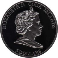 obverse of 5 Dollars - Elizabeth II - 140th Anniversary of the Pultusk Meteorite (2008) coin with KM# 618 from Cook Islands. Inscription: ELIZABETH II COOK ISLANDS 5 DOLLARS