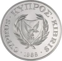 obverse of 1 Pound - Olympic Games Seoul - Silver Proof Issue (1988) coin with KM# 61a from Cyprus. Inscription: 1960 CYPRUS.ΚΥΠΡΟΣ.KIBRIS.1988.