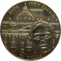 reverse of 10 Dollars - Pope John Paul II (2005) coin from Liberia. Inscription: POPE JOHN PAUL II TEN DOLLARS