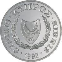 obverse of 1 Pound - Olympic Games Barcelona - Silver Proof Issue (1992) coin with KM# 67a from Cyprus. Inscription: 1960 CYPRUS.ΚΥΠΡΟΣ.KIBRIS.1992.