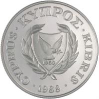 obverse of 50 Cents - Olympic Games Seoul - Silver Proof Issue (1988) coin with KM# 60a from Cyprus. Inscription: 1960 CYPRUS.ΚΥΠΡΟΣ.KIBRIS.1988.