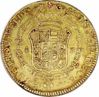 reverse of 8 Escudos - Fernando VII - Guadalajara Royalist (1812 - 1813) coin with KM# 162 from Mexico. Inscription: IN · UTROQ · FELIX · · AUSPICE · DEO 8 S · G · · M · R ·