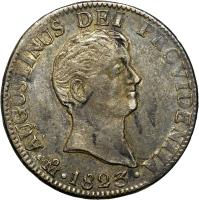 obverse of 2 Reales - Agustin I Iturbide (1822 - 1823) coin with KM# 303 from Mexico. Inscription: AUGUSTINUS DEI PROVIDENTIA · 1823 ·