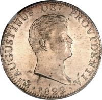 obverse of 8 Reales - Agustin I Iturbide (1822) coin with KM# 308 from Mexico. Inscription: AUGUSTINUS DEI PROVIDENTIA *Mo*1822*