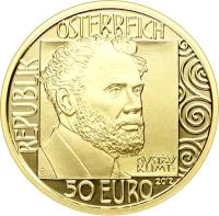 reverse of 50 Euro - Klimt and his Womans: Adele Bloch-Bauer (2012) coin with KM# 3213 from Austria. Inscription: REPUBLIK ÖSTERREICH GUSTAV KLIMT 50 EURO 2012