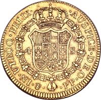 reverse of 4 Escudos - Carlos IV (1791 - 1808) coin with KM# 80 from Bolivia.