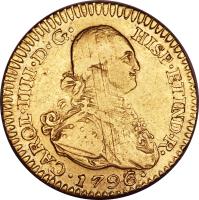 obverse of 1 Escudo - Carlos IV (1791 - 1808) coin with KM# 78 from Bolivia. Inscription: CAROL · IIII · D · G · HISP · ET IND · R · Rev