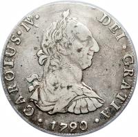 obverse of 8 Reales - Carlos IV (1789 - 1790) coin with KM# 64 from Bolivia.