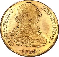 obverse of 8 Escudos - Carlos III (1778 - 1788) coin with KM# 59 from Bolivia.