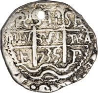 reverse of 4 Reales - Felipe IV (1729 - 1731) coin with KM# 30a from Bolivia.