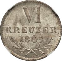 reverse of 6 Kreuzer - Karl Ludwig Friedrich (1804 - 1805) coin with KM# 138 from German States. Inscription: VI KREUZER 1805