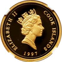 obverse of 50 Dollars - Elizabeth II - Christmas (1997) coin with KM# 926 from Cook Islands. Inscription: ELIZABETH II COOK ISLANDS RDM 1997