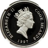 obverse of 50 Dollars - Elizabeth II - Christmas (1997) coin from Cook Islands. Inscription: ELIZABETH II COOK ISLANDS RDM 1997