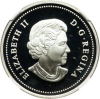 obverse of 1 Dollar - Elizabeth II - 40th Anniversary of the Canadian Flag - Coloured red (2005) coin with KM# 549b from Canada. Inscription: ELIZABETH II D · G · REGINA