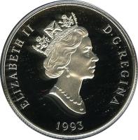 obverse of 30 Dollars - Elizabeth II - Canadian Wildlife: Arctic fox (1993) coin with KM# 240 from Canada. Inscription: ELIZABETH II D · G · REGINA 1993