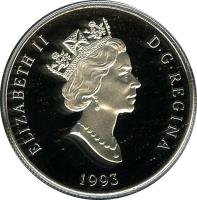 obverse of 75 Dollars - Elizabeth II - Canadian Wildlife: Arctic fox (1993) coin with KM# 241 from Canada. Inscription: ELIZABETH II D · G · REGINA 1993