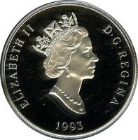 obverse of 150 Dollars - Elizabeth II - Canadian Wildlife: Arctic fox (1993) coin with KM# 242 from Canada. Inscription: ELIZABETH II D · G · REGINA 1993