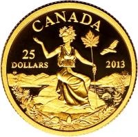 reverse of 25 Dollars - Elizabeth II - Miss Canada Allegory (2013) coin with KM# 1483 from Canada. Inscription: CANADA 25 DOLLARS 2013