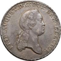 obverse of 1 Taler - Friedrich August III (1769 - 1790) coin with KM# 993 from German States. Inscription: FRID: AUGUST: D:G: DUX SAX: ELECTOR