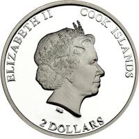 obverse of 2 Dollars - Elizabeth II - First Anniversary of the pontificate of Pope Francis (2014) coin from Cook Islands. Inscription: ELIZABETH II COOK ISLANDS IRB 2 DOLLARS