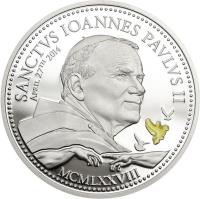 reverse of 2 Dollars - Elizabeth II - Canonization of Pope John Paul II (2014) coin from Cook Islands. Inscription: SANCTVS IOANNES PAVLVS II APRIL 27TH 2014 MCMLXXVIII