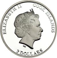 obverse of 2 Dollars - Elizabeth II - Canonization of Pope John XXIII (2014) coin from Cook Islands. Inscription: ELIZABETH II COOK ISLANDS IRB 2 DOLLARS