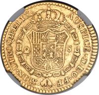 reverse of 2 Escudos - Carlos III (1772 - 1784) coin with KM# 130 from Mexico. Inscription: · Mo · IN · UTROQ · FELIX · · AUSPICE · DEO · FM ·