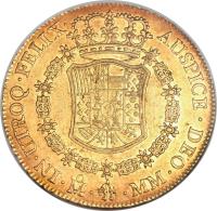 reverse of 8 Escudos - Carlos III (1762 - 1771) coin with KM# 155 from Mexico. Inscription: IN*UTROQ*FELIX* AUSPICR*DEO* Mo MM