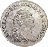 obverse of 1/6 Thaler - Adolf Frederick - Swedish occupation (1760 - 1761) coin with KM# 412 from German States. Inscription: ADOLPHUS · FRID · D · G · REX · SVEC ·