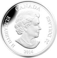 obverse of 20 Dollars - Elizabeth II - 75th Anniversary of the Royal Winnipeg Ballet (2014) coin with KM# 1685 from Canada. Inscription: CANADA SB ELIZABETH II 2014 20 DOLLARS