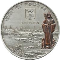 reverse of 5 Dollars - Elizabeth II - Hanseatic League: Zutphen (2010) coin with KM# 1339 from Cook Islands. Inscription: CITY OF TOWERS ZUTPHEN 2010