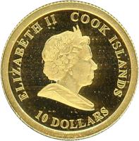 obverse of 10 Dollars - Elizabeth II - Dependency of New Zealand (2009) coin with KM# 1233 from Cook Islands. Inscription: ELIZABETH II COOK ISLANDS 10 DOLLARS