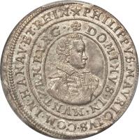 obverse of 1 Teston - Philipp Moritz (1614 - 1620) coin with KM# 36 from German States. Inscription: PHILIPPVS.MAVRICIVS.COM.IN.HANAV.ET.RHIN.* DOMINVS.IN.MVNTZENBVRG.*