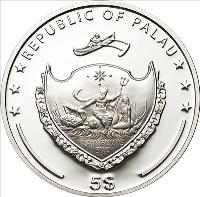 obverse of 5 Dollars - Christmas (2010) coin with KM# 306 from Palau. Inscription: * * *REPUBLIC OF PALAU* * * 5$