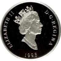 obverse of 30 Dollars - Elizabeth II - Canadian Wildlife: Grey Wolf (1998) coin with KM# 322 from Canada. Inscription: ELIZABETH II D · G · REGINA 1998