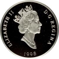 obverse of 75 Dollars - Elizabeth II - Canadian Wildlife: Grey Wolf (1998) coin with KM# 323 from Canada. Inscription: ELIZABETH II D · G · REGINA 1998