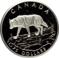 reverse of 75 Dollars - Elizabeth II - Canadian Wildlife: Grey Wolf (1998) coin with KM# 323 from Canada. Inscription: CANADA 75 DOLLARS KB