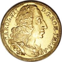 obverse of 1 Ducat - Karl VII (1742 - 1745) coin with KM# 304 from German States. Inscription: CAROL · VII · D · G · ROM · IMP · S · A ·