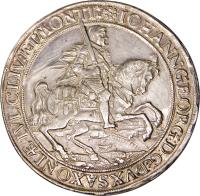 obverse of 1 1/2 Taler - Johann Georg (1628) coin with KM# 395 from German States. Inscription: IOHANN:GEORG:D:G:DVXSAXONIAE:IVL:CLIV:ETMONTI: